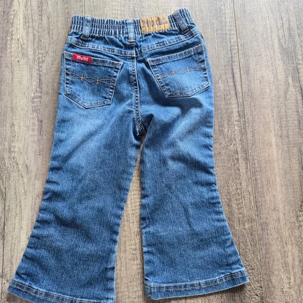 Mudd Girls Blue Flare Jeans Floral Embroidered Side Stripe Denim Pants 3T Y2K